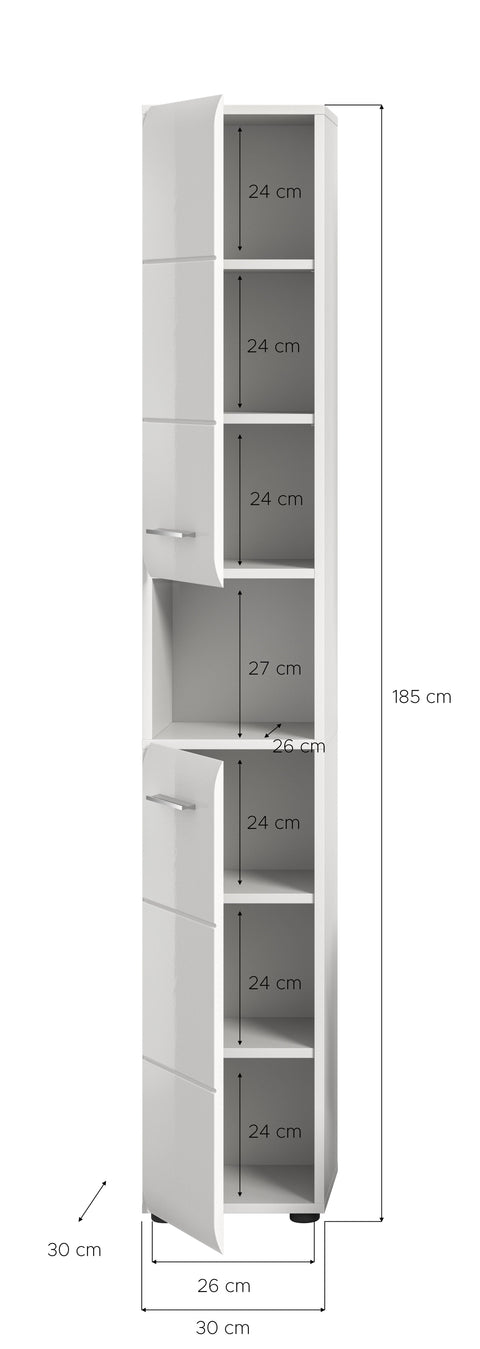Rootz Tall Cabinet - High Gloss Cupboard - Storage Unit - Versatile Storage - 30x185x30 cm