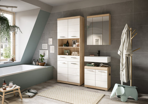 Rootz 3-Piece Bathroom Set - Vanity Unit - Mirror Cabinet - High-Quality MDF - Light Sonoma Oak - 149x191x34cm