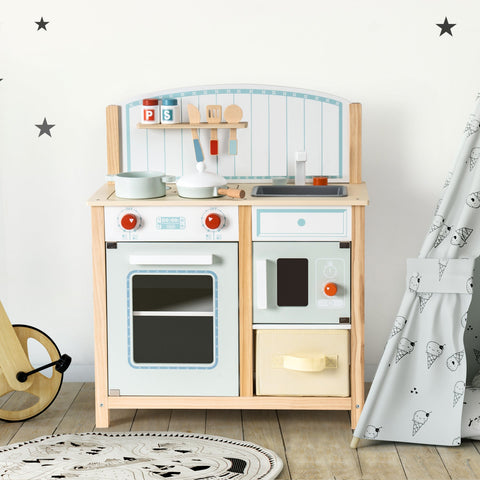 Rootz Wooden Kitchen Playset - Kids Cooking Set - Pretend Play Kitchen - Eco-Friendly - Non-Toxic - Imagination Booster - 76 x 38 x 102 cm