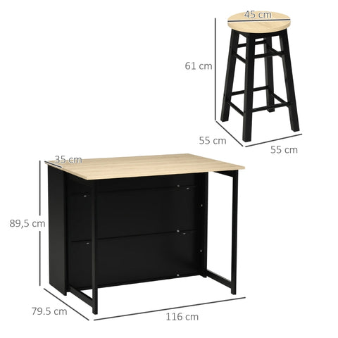 Rootz 3 Piece Bar Set - Home Bar Furniture - Space-Saving Bar Table - Modern Design - Ample Storage - 116L x 79.5W x 89.5H cm - MDF Material