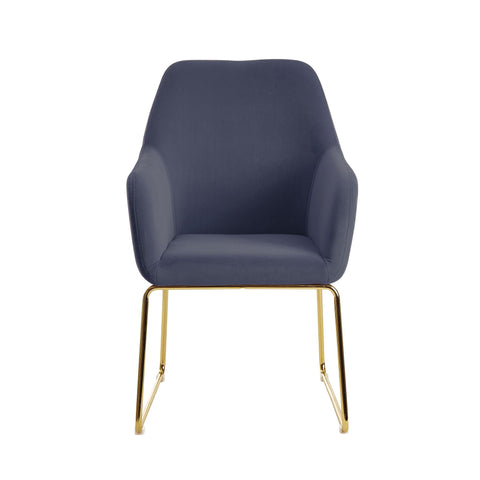 Rootz Dining Chair - Blue-Gray Velvet & Gold Metal - Kitchen Chair - Upholstered Chair - Comfort Padding, Secure Stand, Scratch-Resistant - 52cm x 45cm x 90cm