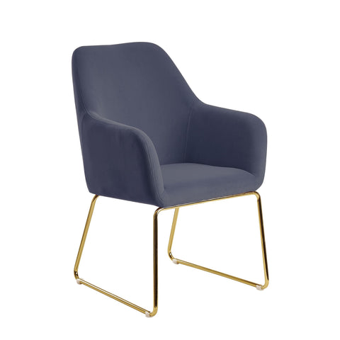 Rootz Dining Chair - Blue-Gray Velvet & Gold Metal - Kitchen Chair - Upholstered Chair - Comfort Padding, Secure Stand, Scratch-Resistant - 52cm x 45cm x 90cm