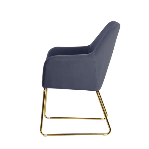 Rootz Dining Chair - Blue-Gray Velvet & Gold Metal - Kitchen Chair - Upholstered Chair - Comfort Padding, Secure Stand, Scratch-Resistant - 52cm x 45cm x 90cm