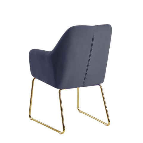 Rootz Dining Chair - Blue-Gray Velvet & Gold Metal - Kitchen Chair - Upholstered Chair - Comfort Padding, Secure Stand, Scratch-Resistant - 52cm x 45cm x 90cm