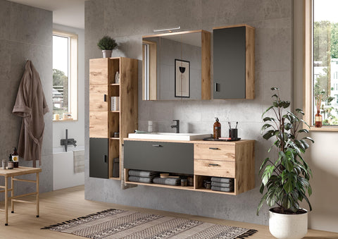 Rootz Bathroom Furniture Set - Vanity Set - Wood Material - Nox Oak/Grey Matt - Timeless Design - 100cm x 190cm