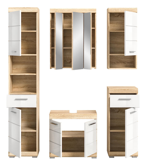 Rootz Engineered Wood Bathroom Furniture Set - Sonoma Oak - Modular System - Timeless Design - FSC Certified - 130cm x 50cm x 190cm