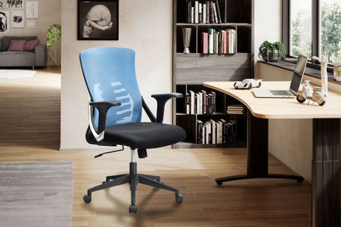 Rootz Modern Swivel Chair - Office Chair - Ergonomic Chair - Blue and Black - Rocking Mechanism - Adjustable Height - Lumbar Support - 94-104cm x 65cm x 65cm