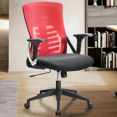 Rootz Modern Design Swivel Chair - Office Chair - Ergonomic Chair - Red and Black - Rocking Mechanism - Adjustable Seat Height - Lumbar Support - 94cm x 65cm x 65cm
