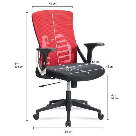 Rootz Modern Design Swivel Chair - Office Chair - Ergonomic Chair - Red and Black - Rocking Mechanism - Adjustable Seat Height - Lumbar Support - 94cm x 65cm x 65cm