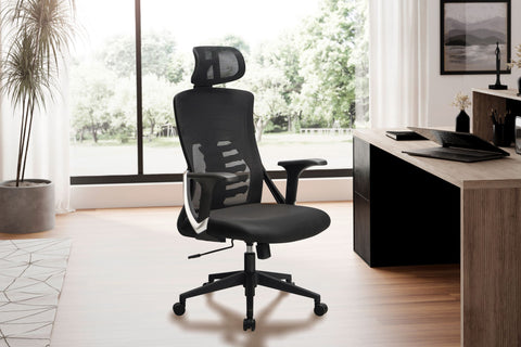 Rootz Modern Swivel Chair - Office Chair - Ergonomic Chair - Mesh Cover - 113cm x 65cm x 65cm - Black - Silver Decorations - Rocking Mechanism - Adjustable Seat Height - Lumbar Support