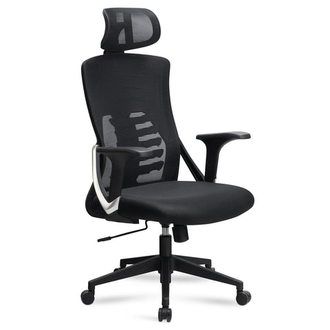 Rootz Moderne Draaistoel - Bureaustoel - Ergonomische stoel - Mesh bekleding - 113cm x 65cm x 65cm - Zwart - Zilveren decoraties - Schommelmechanisme - Verstelbare zithoogte - Lendensteun