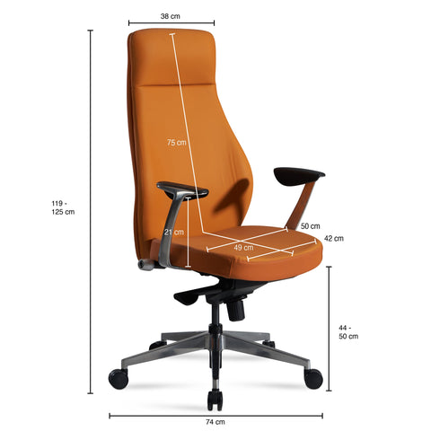Rootz Executive Chair - Office Chair - Ergonomic Chair - High-Quality Upholstery - Aluminum Armrests - Adjustable Seat Height - 119cm x 74cm x 74cm