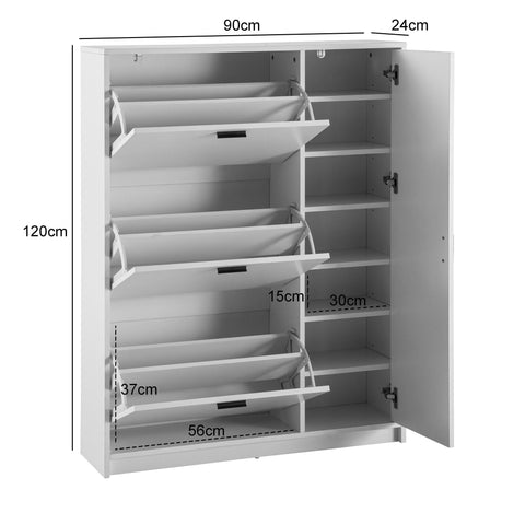 Rootz Large Shoe Cabinet - Modern Shoe Storage - Entryway Organizer - Ample Storage Space - 90cm x 120cm x 24cm