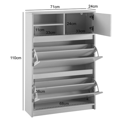Rootz Modern Shoe Cabinet - Shoe Storage - Shoe Organizer - 3 Doors & Ample Storage - 71cm x 110cm x 24cm