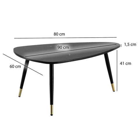 Rootz Triangular Sofa Table - Modern Coffee Table - Living Room Table - Marble Look - Secure Metal Legs - 90cm x 60cm x 41cm