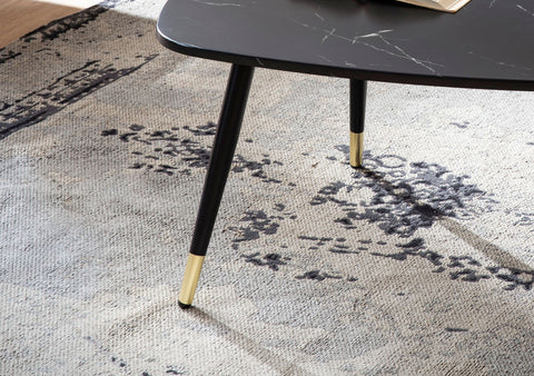 Rootz Triangular Sofa Table - Modern Coffee Table - Living Room Table - Marble Look - Secure Metal Legs - 90cm x 60cm x 41cm