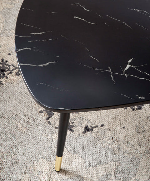 Rootz Triangular Sofa Table - Modern Coffee Table - Living Room Table - Marble Look - Secure Metal Legs - 90cm x 60cm x 41cm