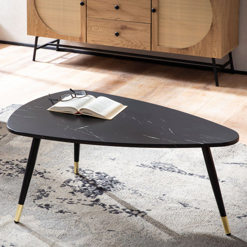 Rootz Triangular Sofa Table - Modern Coffee Table - Living Room Table - Marble Look - Secure Metal Legs - 90cm x 60cm x 41cm