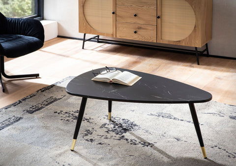 Rootz Triangular Sofa Table - Modern Coffee Table - Living Room Table - Marble Look - Secure Metal Legs - 90cm x 60cm x 41cm