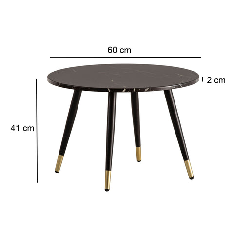 Rootz Modern Round Coffee Table - Living Room Table - Stylish Marble Look - Robust Metal Legs - 60cm x 60cm x 41cm
