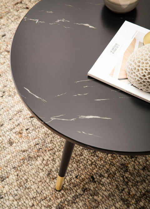 Rootz Modern Round Coffee Table - Living Room Table - Stylish Marble Look - Robust Metal Legs - 60cm x 60cm x 41cm