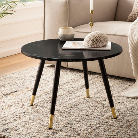 Rootz Modern Round Coffee Table - Living Room Table - Stylish Marble Look - Robust Metal Legs - 60cm x 60cm x 41cm