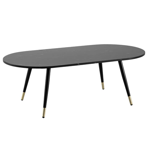 Rootz Oval Coffee Table - Modern Living Room Table - Marble Look Table - Secure Metal Legs - 120cm x 60cm x 41.5cm - Elegant Black & Gold Design