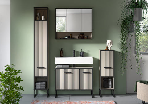 Rootz 4-Piece Bathroom Set - Vanity & Tall Cabinet - Mirror & Standing Storage - Easy-Care Surface - 170x192x36 cm