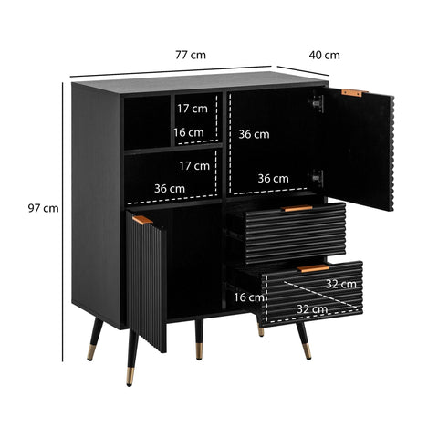 Rootz Stylish Chest of Drawers - Modern Dresser - Storage Solution - Slatted Design - 77cm x 97cm x 40cm