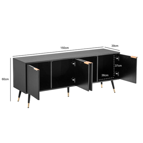 Rootz TV Base Cabinet - Modern Design - Slatted Doors - Ample Storage - 150cm x 60cm x 39cm