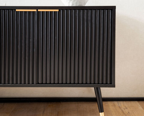 Rootz TV Base Cabinet - Modern Design - Slatted Doors - Ample Storage - 150cm x 60cm x 39cm