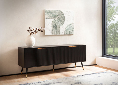 Rootz TV Base Cabinet - Modern Design - Slatted Doors - Ample Storage - 150cm x 60cm x 39cm