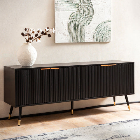 Rootz TV Base Cabinet - Modern Design - Slatted Doors - Ample Storage - 150cm x 60cm x 39cm