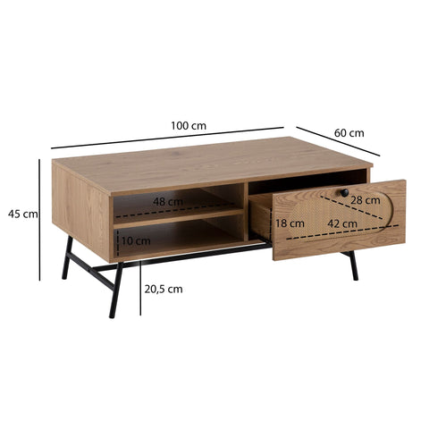 Rootz Rectangular Coffee Table - Modern Oak Decor Table - Storage Table - Large Storage - 100cm x 60cm x 45cm