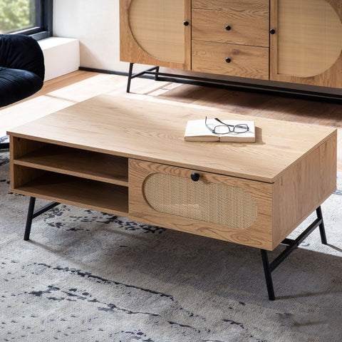 Rootz Rectangular Coffee Table - Modern Oak Decor Table - Storage Table - Large Storage - 100cm x 60cm x 45cm