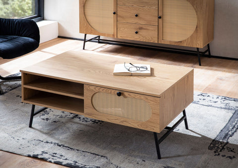 Rootz Rectangular Coffee Table - Modern Oak Decor Table - Storage Table - Large Storage - 100cm x 60cm x 45cm