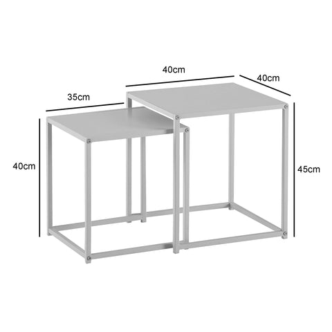Rootz Industrial Style Side Tables - Square End Tables - Nesting Tables - Painted Steel - 40cm x 40cm x 45cm & 35cm x 35cm x 40cm - White