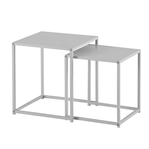 Rootz Industrial Style Side Tables - Square End Tables - Nesting Tables - Painted Steel - 40cm x 40cm x 45cm & 35cm x 35cm x 40cm - White