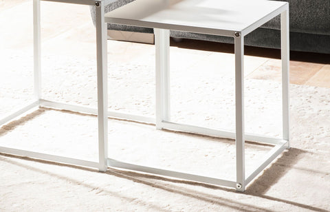 Rootz Industrial Style Side Tables - Square End Tables - Nesting Tables - Painted Steel - 40cm x 40cm x 45cm & 35cm x 35cm x 40cm - White