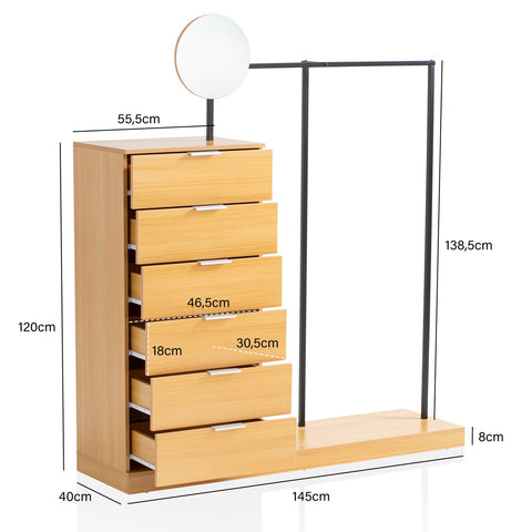Rootz 3 Piece Wardrobe Set - Clothes Organizer - Dresser - Oak Decor - Ample Storage Space - Scratch-Resistant Surface - 145cm x 165cm x 40cm