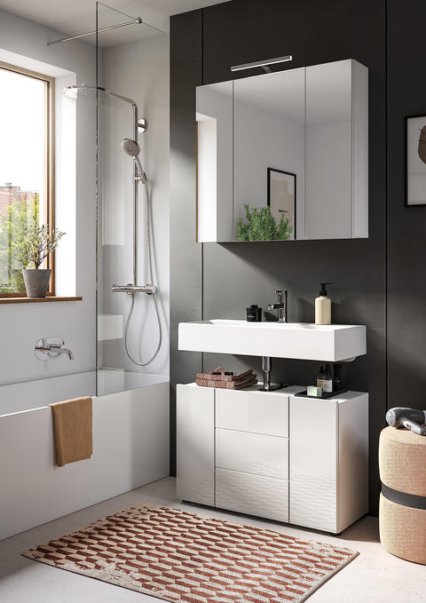 Rootz 2 Piece Bathroom Furniture Set - White Vanity Cabinet - Timeless Design - Space-Saving - FSC Certified - Approx. 82x190x34 cm