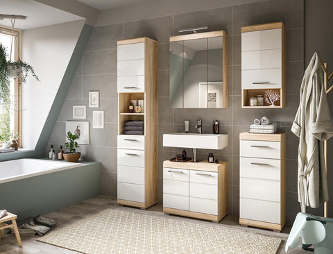 Rootz Lambada Tall Cabinet - Bathroom Furniture - Wood Material - Sonoma Oak - Modular Design - 37cm x 88cm x 31cm