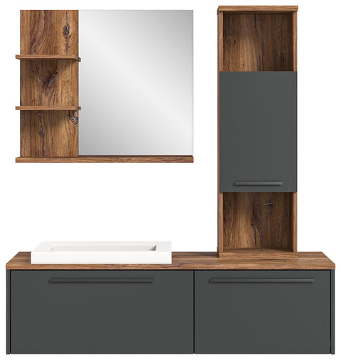 Rootz Wood Bathroom Furniture Set - Gray Vanity - Washroom Suite - Sustainable - FSC Certified - 140cm x 45cm x 60cm
