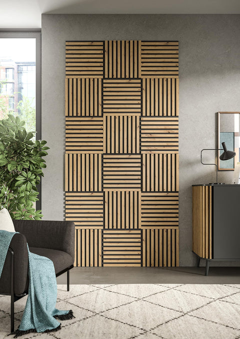 Rootz Acoustic Panel Set - Wooden Soundproof Panels - Brown Finish - 40cm x 40cm - Artisan Oak Nb. - FSC Certified - Modular Furniture