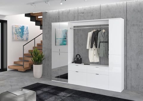 Rootz Wood Material High-Gloss White Systematic Wardrobe - Armoire - Dresser - FSC Certified - 212cm x 193cm