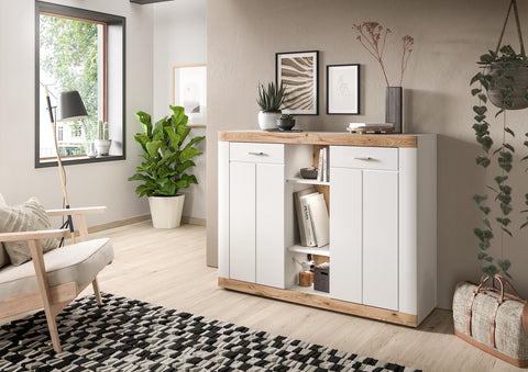Rootz Laredo Chest of Drawers - Cupboard Sideboard - Nox Oak Nb - Spacious Storage - 131cm x 104cm x 40cm