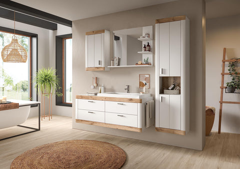 Rootz X2BE4B03 Bathroom Furniture - White Vanity Set - Wood Material - Timeless Design - FSC Certified - 3 Piece Set - Mirror - Easy Care - 70cm x 50cm x 60cm