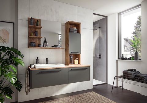 Rootz Ramon Hanging Tall Cabinet - Bathroom Cabinet - Bathroom Storage - Wood Material - Gray - Approx. 35x112x25 cm