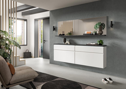 Rootz Shoe Cabinet - Shoe Tipper - Shoe Storage - Wood Material - White - Offset Industrial Gray Nb - Approx. 95cm x 133cm x 18cm