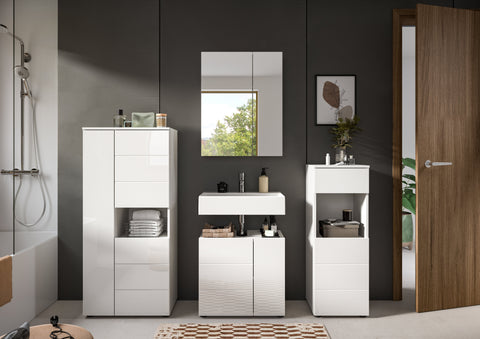 Rootz 4 Piece Bathroom Set - Vanity & Mirror Cabinets - High-Gloss White - Spacious Storage - 188cm x 190cm x 34cm